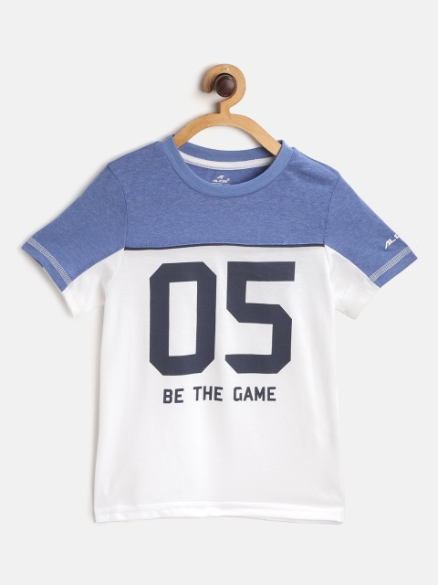 

Alcis Boys Blue & White Varsity Print Round Neck Sports T-shirt with Colourblocked Detail