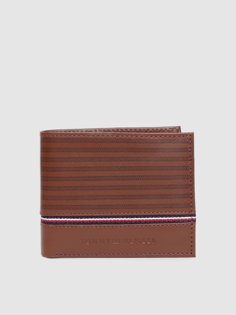 Men Brown Striped Genuine Leather Two Fold Wallet