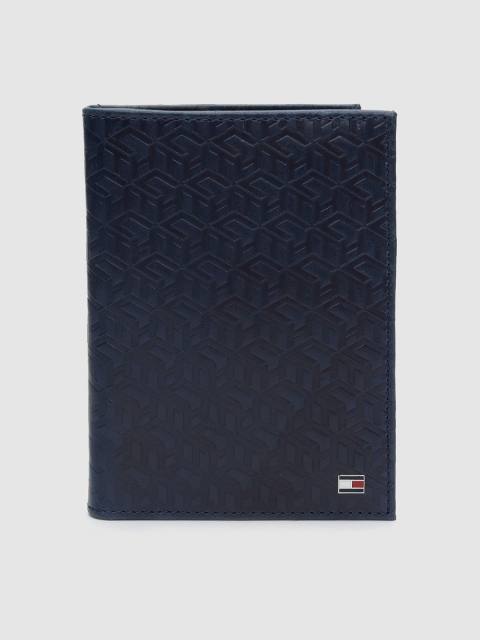 

Tommy Hilfiger Men Navy Blue Textured Leather Passport Holder