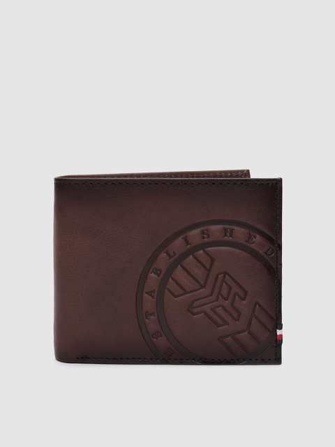 Men Brown Textured Two Fold Leather Wallet