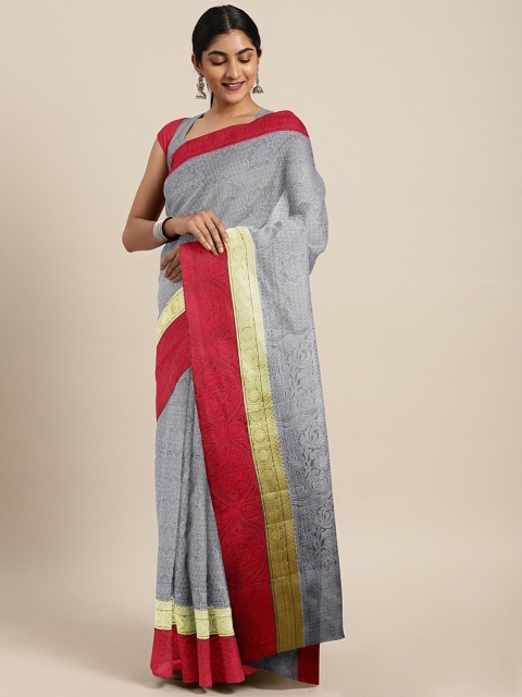 

Pavechas Grey & Red Silk Cotton Woven Design Banarasi Saree