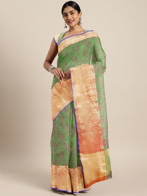 

Pavechas Green & Pink Silk Cotton Woven Design Banarasi Saree