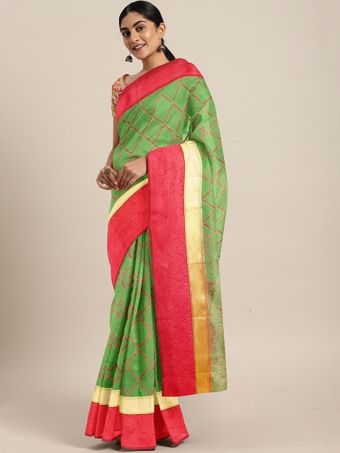 

Pavechas Green & Red Silk Cotton Woven Design Banarasi Saree