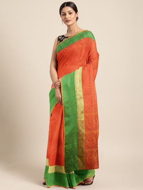 

Pavechas Orange Silk Cotton Woven Design Banarasi Saree