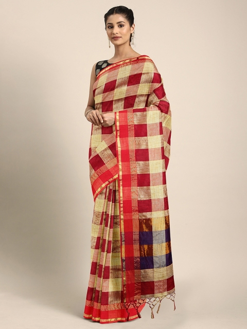 

Pavechas Gold-Coloured & Maroon Poly Silk Checked Banarasi Saree