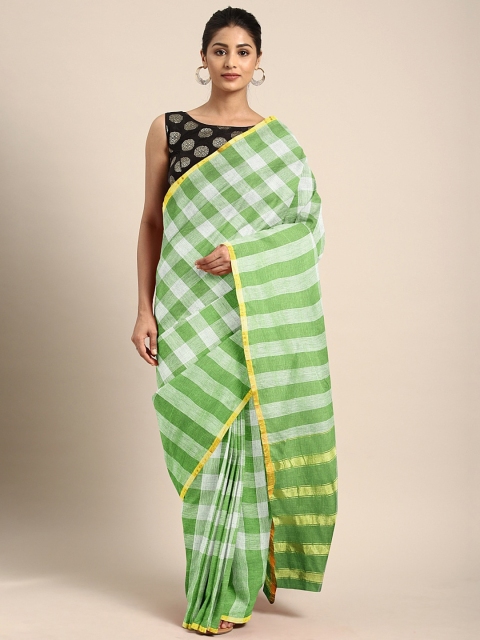 

Pavechas Green & White Pure Cotton Checked Venkatgiri Saree