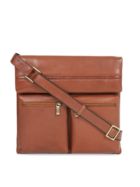 

Da Milano Men Tan Brown Textured Leather Messenger Bag