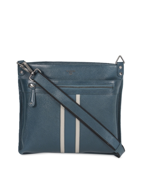 

Da Milano Men Teal Blue Textured Messenger Bag