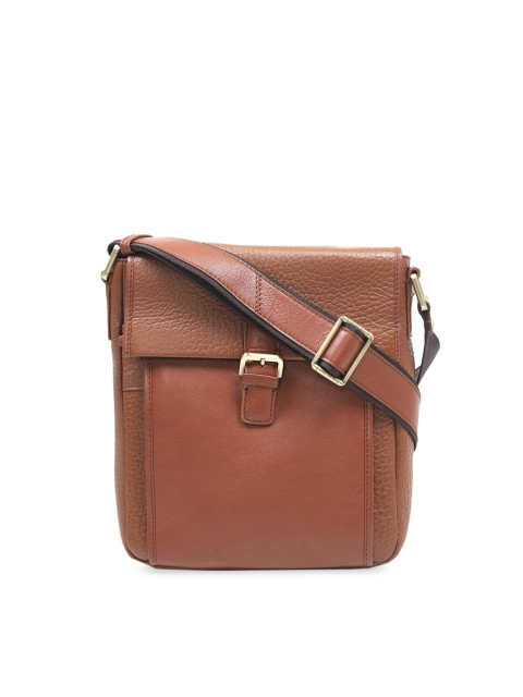 

Da Milano Men Tan Brown Textured Leather Messenger Bag