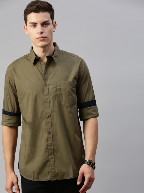 

Roadster Men Olive Green Regular Fit Solid Casual Shirt