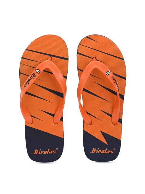 

HIROLAS Men Orange & Navy Blue Printed Thong Flip-Flops