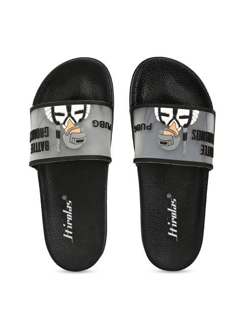 

HIROLAS Men Black & Grey Printed Sliders