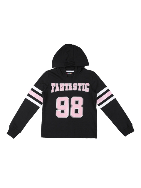 

POPPERS by Pantaloons Girls Black Printed Hooded Sweatshirt