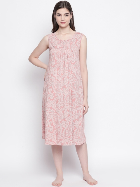 

Dreamz by Pantaloons Women Pink & Beige Paisley Print Pure Cotton Sleep Shirt