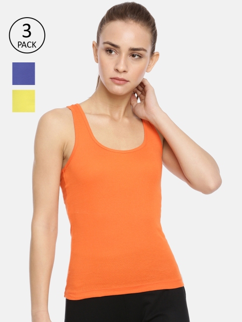 

Macrowoman W-Series Women Pack of 3 Multi-colored Solid Tank Tops, Orange