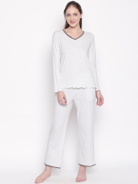 

Dreamz by Pantaloons Women White and Grey Printed Night suit