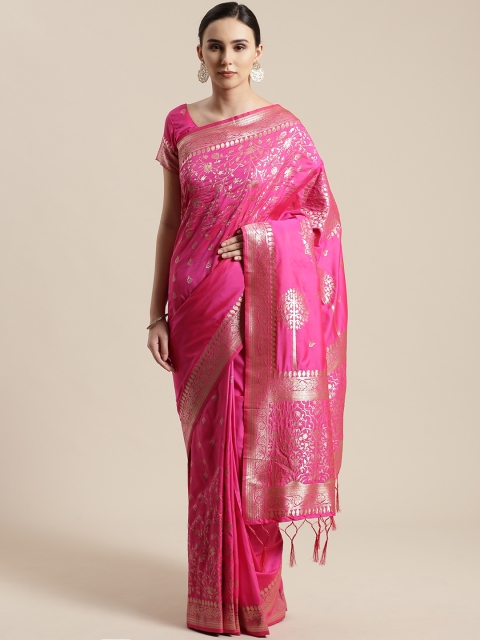 

Saree mall Pink & Golden Woven Design Banarasi Saree