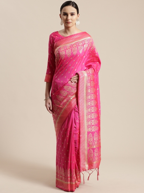 

Saree mall Pink & Golden Woven Design Banarasi Saree