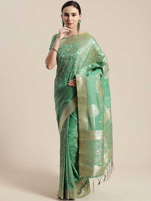 

Saree mall Green & Golden Woven Design Banarasi Saree