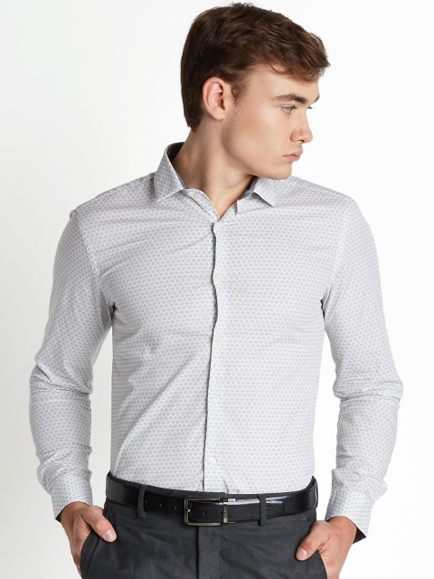 

RICHARD PARKER by Pantaloons Men White and Grey Slim Fit Printed Formal Shirt