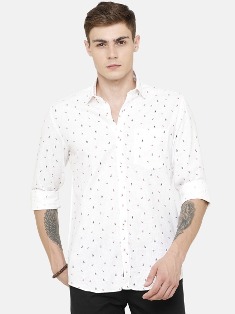 

CAVALLO by Linen Club Men Cotton Linen White Regular Fit Printed Sustainable Casual Shirt