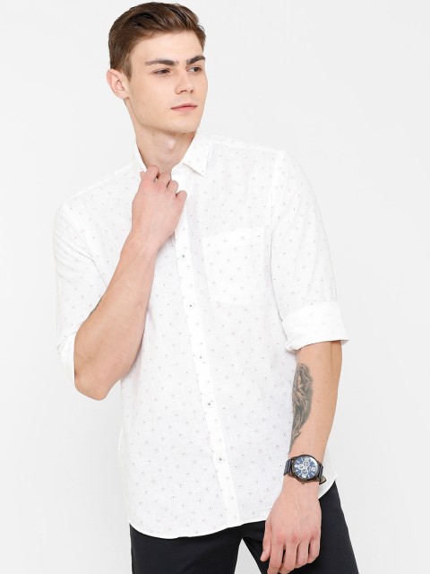 

CAVALLO by Linen Club Men Cotton Linen White Regular Fit Printed Sustainable Casual Shirt