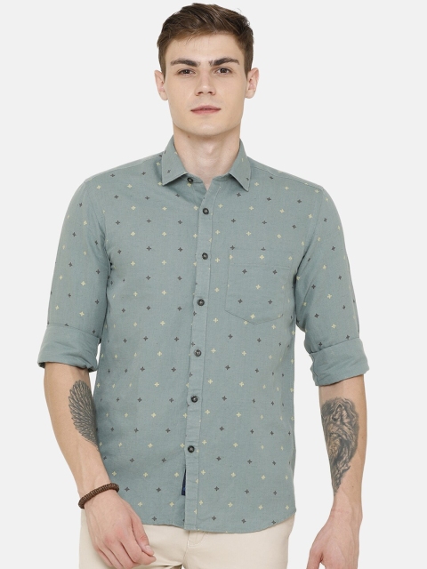 

CAVALLO by Linen Club Men Cotton Linen Green Regular Fit Printed Sustainable Casual Shirt