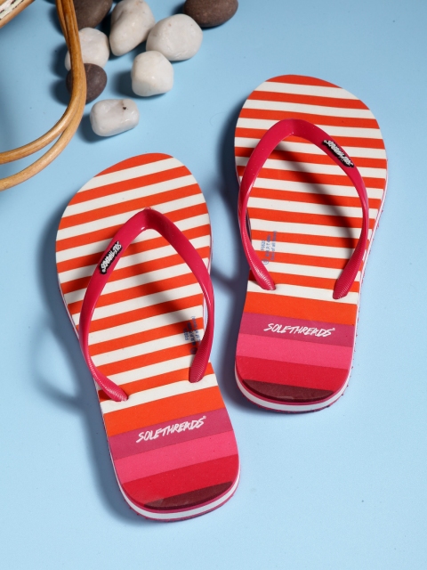 

Solethreads Women Orange & Pink Striped Thong Flip-Flops