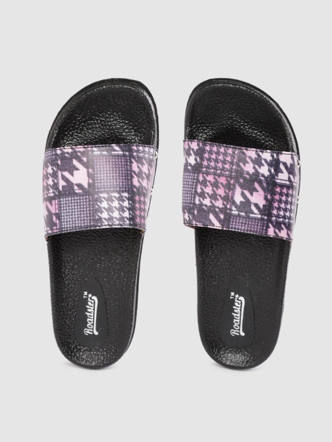 Roadster Women Purple & Pink Houndstooth Print Sliders