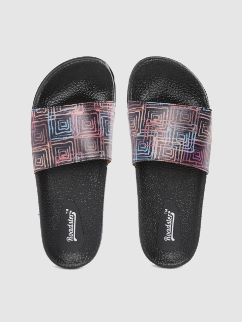 

Roadster Women Black & Pink Geometric Print Sliders