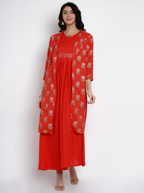 

Yuris Women Red Printed Maxi Dress With Jacket