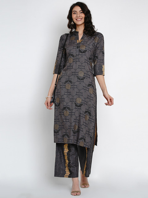 

Yuris Women Charcoal Grey & Beige Printed Kurta with Palazzos