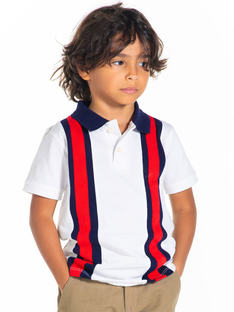 

Cherry Crumble Unisex Kids White & Red Striped Polo Collar T-shirt