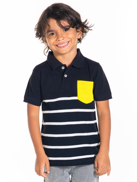 

Cherry Crumble Unisex Kids Black & White Striped Polo Collar T-shirt
