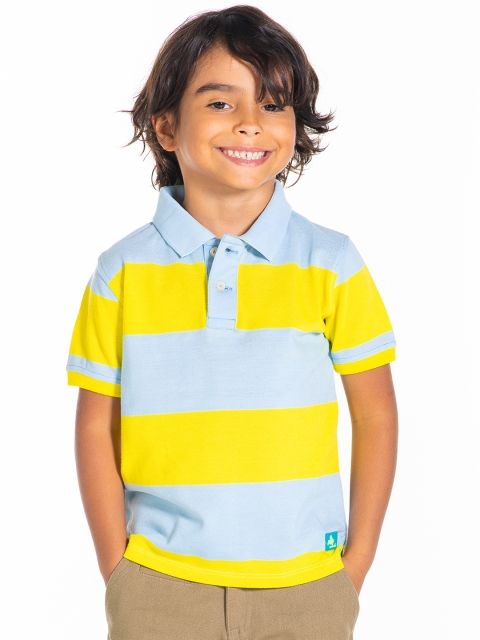 

Cherry Crumble Unisex Kids Yellow & Blue Striped Polo Collar T-shirt