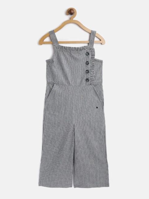 

Cherry Crumble Girls Navy Blue & Off-White Striped Basic Jumpsuit