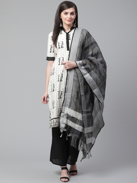 

Chhabra 555 Off-White & Black Printed Unstitched Dress Material