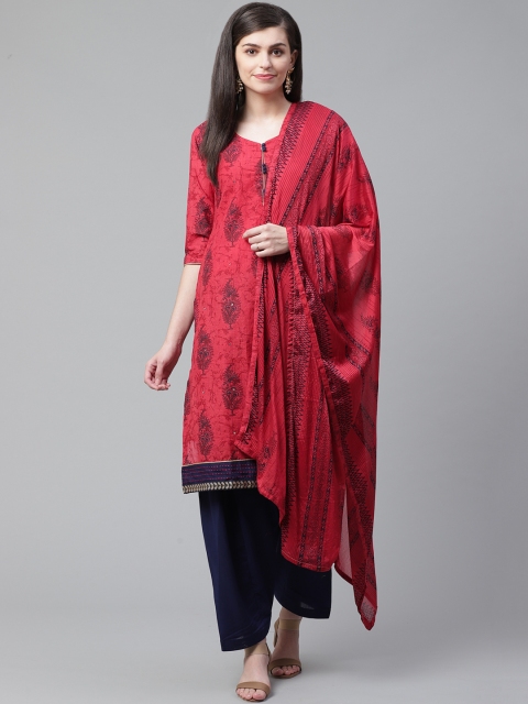 

Chhabra 555 Red & Navy Blue Block Print Unstitched Dress Material