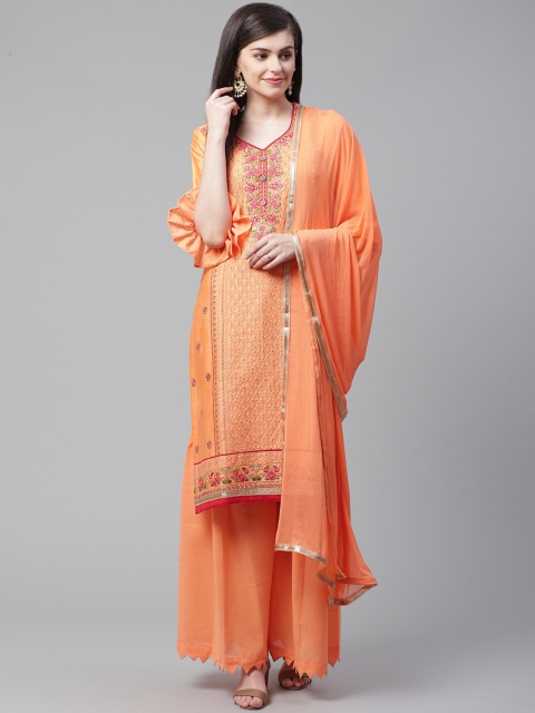 

Chhabra 555 Orange Embroidered Unstitched Dress Material