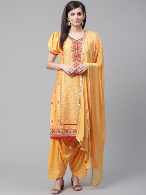 

Chhabra 555 Mustard Yellow Embroidered Unstitched Dress Material