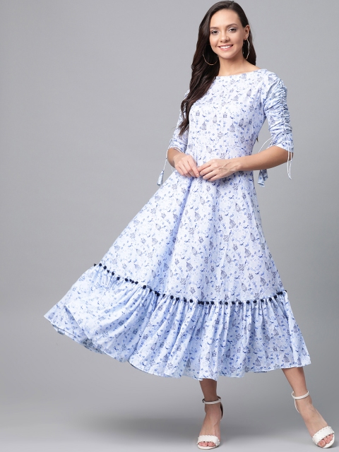

Inddus Women Blue Printed Maxi Dress