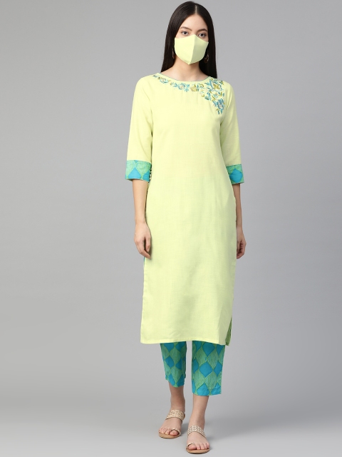 Women Green Solid Kurta with Trousers