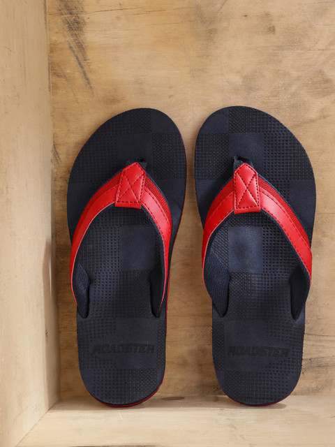 

Roadster Men Red & Navy Blue Printed Thong Flip-Flops