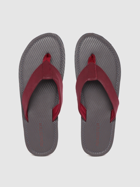 

Roadster Men Burgundy & Charcoal Grey Striped Thong Flip-Flops