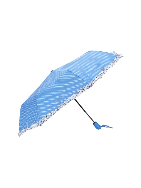 

FabSeasons Unisex Blue & White Dot Printed With Frills 3 Fold Fancy Semi-Automatic Umbrella