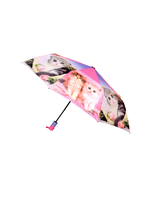 

FabSeasons Unisex Pink & Grey Cute Cats & Kittens Teddy Print 3 Fold Fancy Semi-Automatic Umbrella