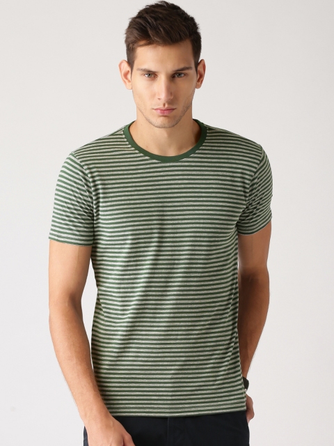 

ETHER Green & Grey Melange Striped T-shirt