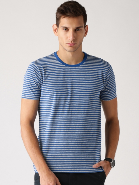 

ETHER Blue & Grey Melange Striped T-shirt