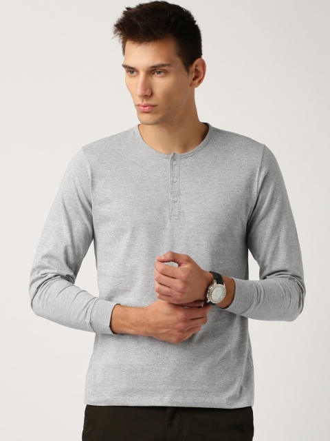 

ETHER Grey Melange Henley T-shirt
