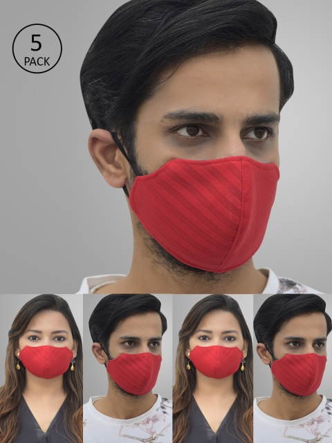 

Pannkh Unisex Pack Of 5 Red Solid 2-Ply Reusable Outdoor Masks